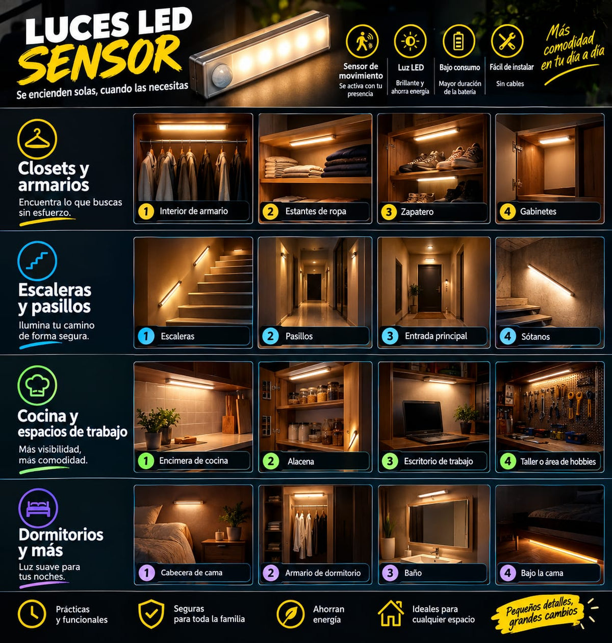 Luces led con sensores multiusos